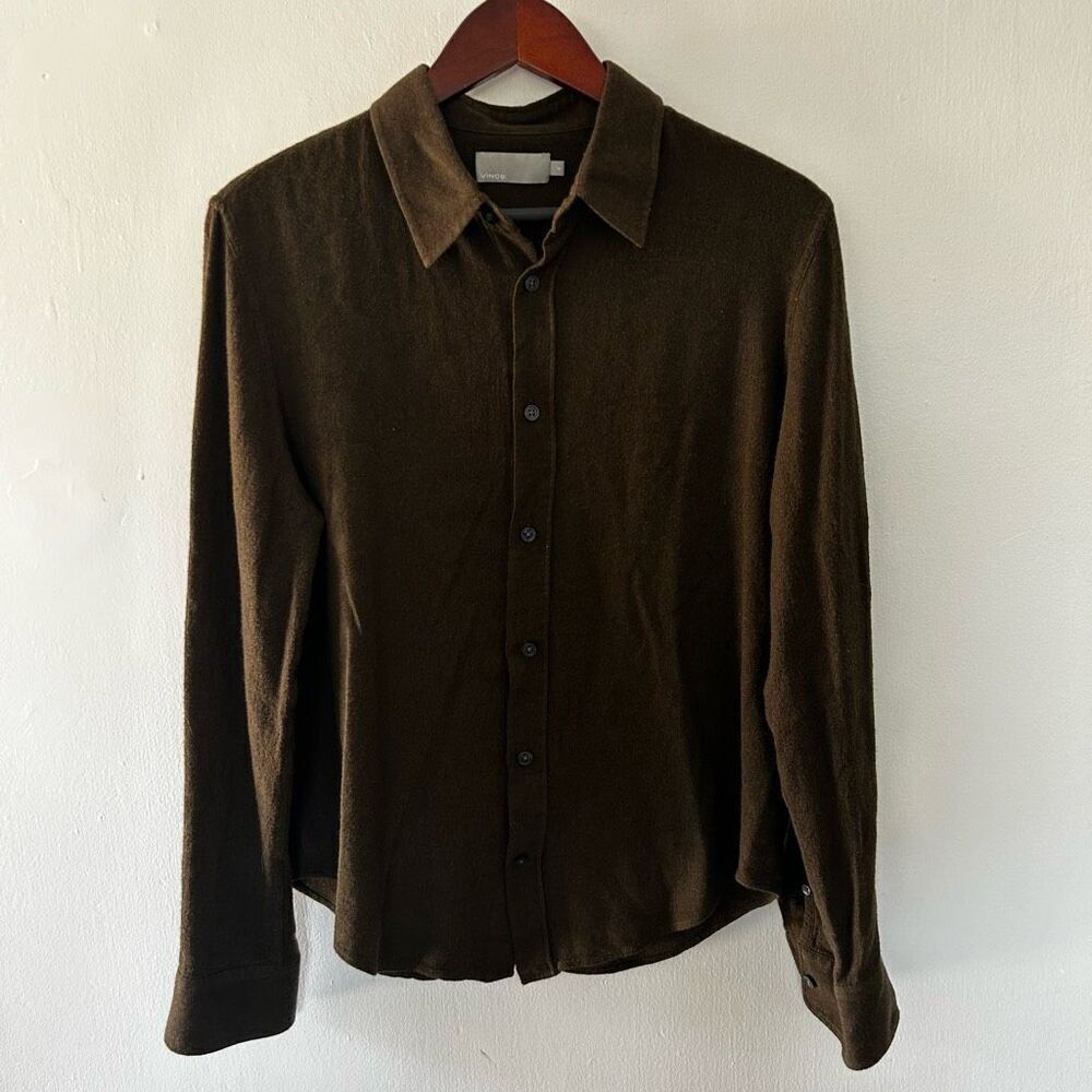 Vince Brown Wool Blend Button Up Shirt Womens Size M Neutral Minimalist Cozy